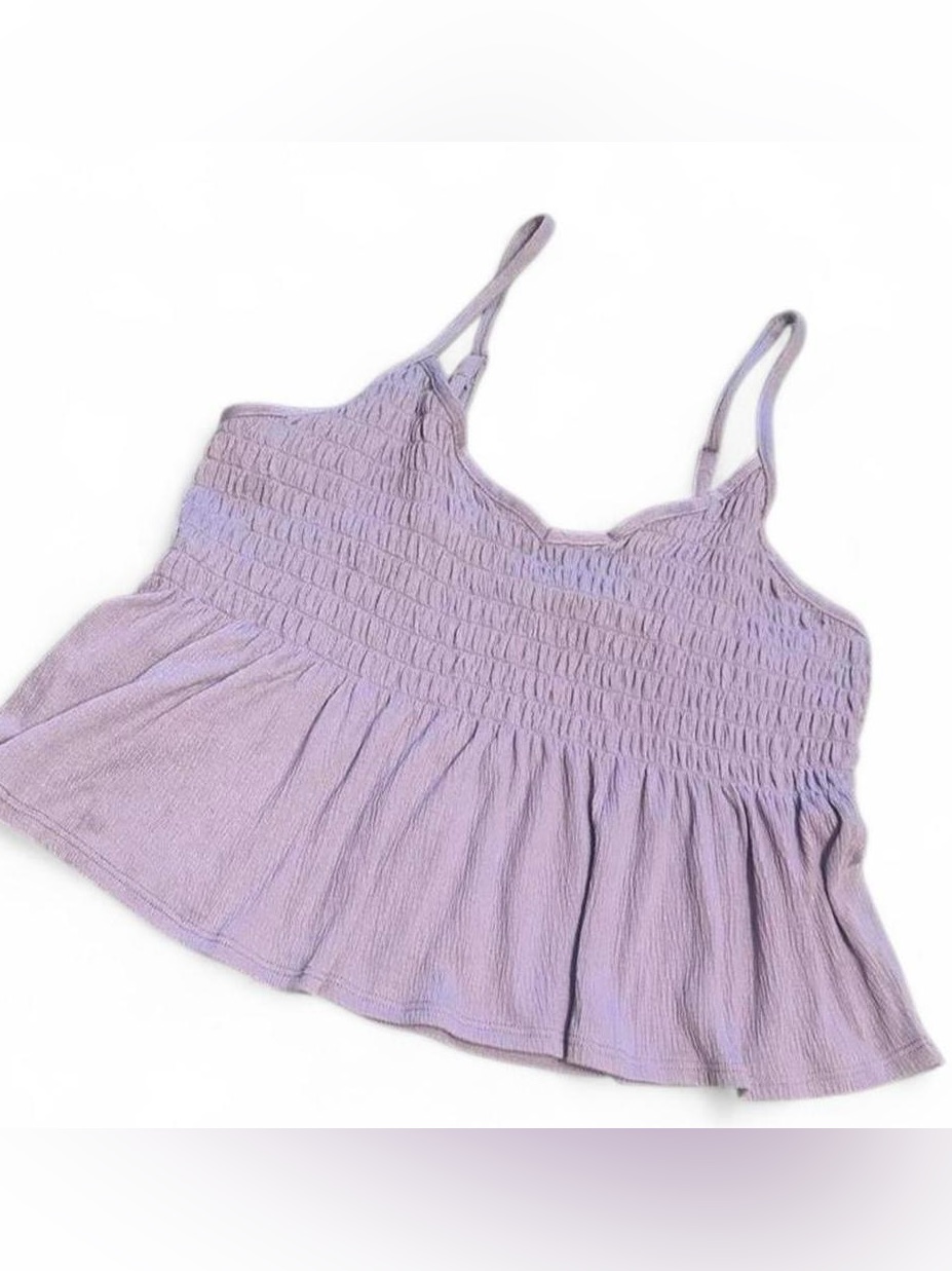 Nwt Lavender Smocked Ruffled Gauze Tank Top With Adjustable Straps